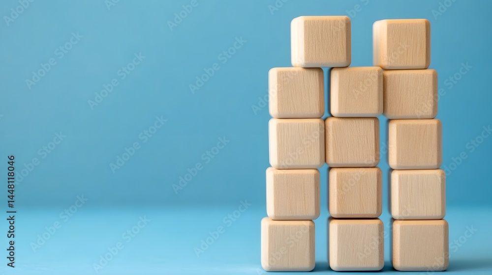 Poster wooden blocks arranged in a corporate hierarchy structure