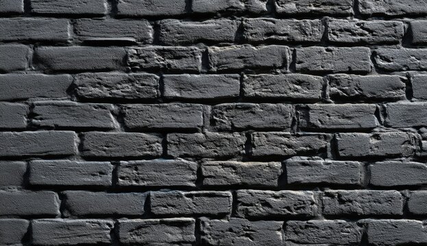 Fototapeta Detailed close-up of a dark gray brick wall with textured surface and rugged appearance.