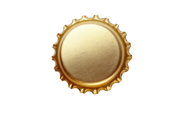 A close-up view of a shiny. golden bottle cap resting on a dark background. showcasing its metallic texture and circular shape. ideal for beverage-related content or packaging designs