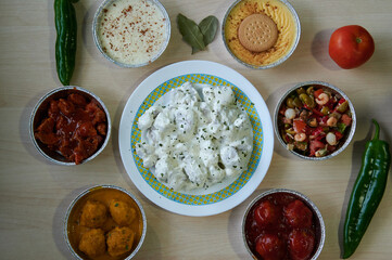 Set of design food with colors ethnic and healthy flavors International brunch