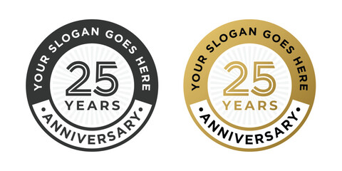 25 anniversary logo luxury circle emblem badge vector design illustration isolated in gold and black colors