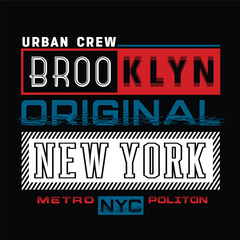Streetwear-style urban graphic design with bold geometric typography reading "NEW CUSTOMS," "BIG CITY," "BROOKLYN," and "YORK" in red, white, and black on a textured black background.
