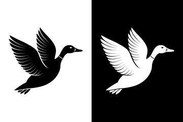 Silhouette Bird Vector Elegant Flying Bird in Black and White.
