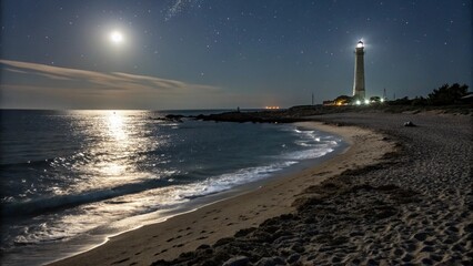 Sparkling Night Water at Secluded Beach, Photo, Natural light.