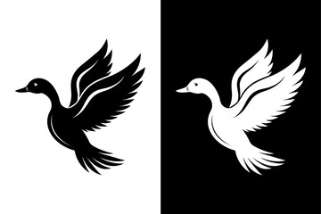 Silhouette Bird Vector Elegant Flying Bird in Black and White.