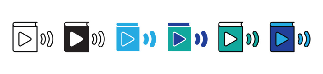 simple audio book icon set e-book with speakers play listening online media course podcast school education vector illustration digital learning signs for web and app