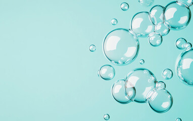 Clear water bubble floating transparent blue background clean fresh abstract light round purity peaceful