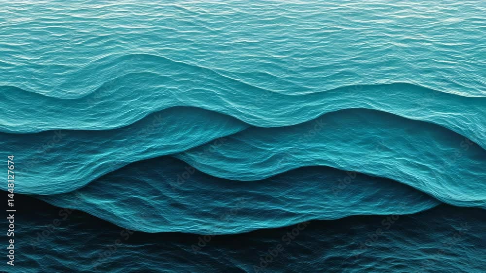 Poster layers of rippling ocean water create a tranquil blue gradient texture resembling undulating waves.