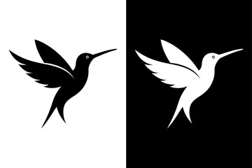 Flying Bird Silhouette Vector Icon Black and White Minimalist Design.