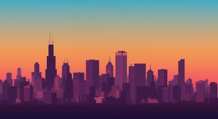 Fototapeta premium Cityscape Silhouette Sunset Sky