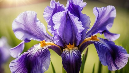 Majestic Purple Iris Blossom in Sunlight