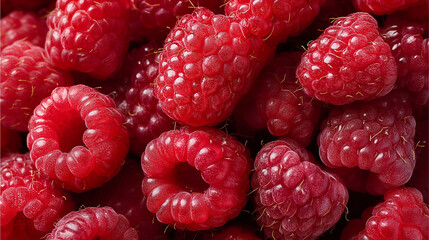 Fresh red raspberries close up with natural texture and juicy details