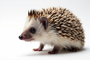 Fototapeta premium Close-up of a hedgehog's quills, alone on stark white , hedgehog detail, brown quills
