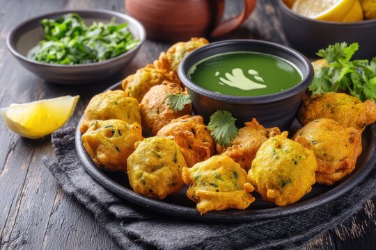 Monsoon special split gram fritters served with green chutney
