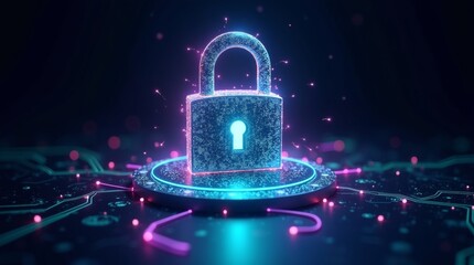 A highly detailed, vibrant, and exaggerated 3D illustration of a cybersecurity concept, featuring a large, ornate lock constructed from intricate, swirling patterns of digital codes