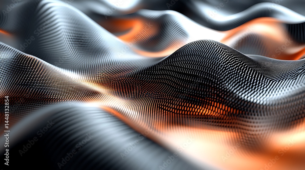 Fototapete abstract wavy metallic surface with orange glowing underside texture backdrop