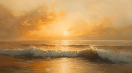 Obraz premium Golden sunrise ocean waves peaceful view high resolution picture