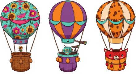 Cute Hot Air Balloons Cartoon Illustration