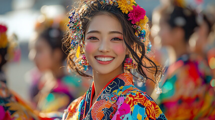 Fototapeta premium Festival Girl Smiles at Parade