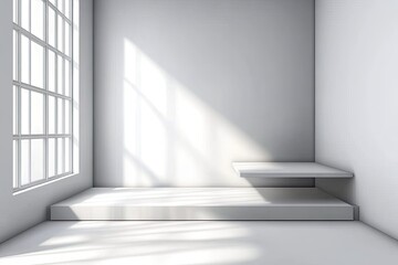 Empty modern corner room with shelf