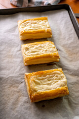 Cheese Danish. Puff pastry dessert. Cream cheese. Pastry. Food