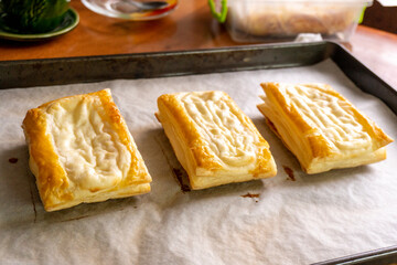 Cheese Danish. Puff pastry dessert. Cream cheese. Pastry. Food