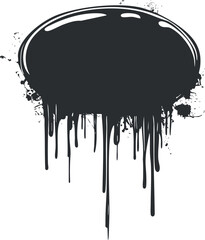 Black paint splatter with drips on white background, abstract grunge art design
