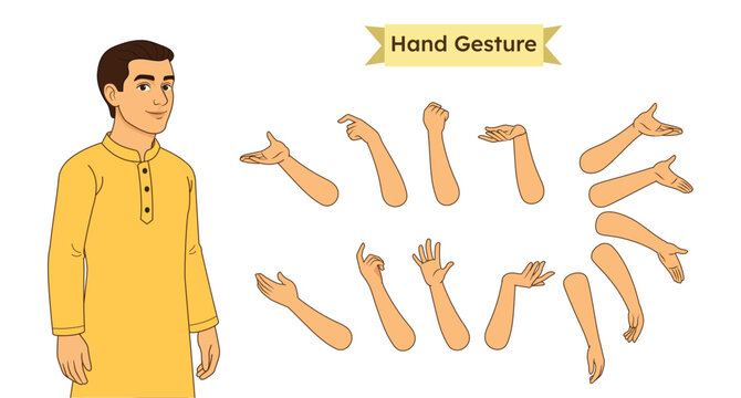 Male Character Hand Gesture Expression Sheet &ndash; Animation Hand Different Poses. Hand Gesture Expression Sheet. Woman hand gesture.