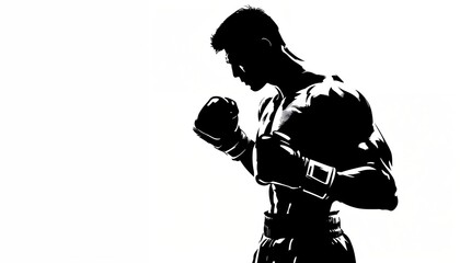 Fototapeta premium Silhouette of a Boxing Champion: A powerful silhouette of a boxer in fighting stance. Depicting the raw energy, strength, and determination of a champion.