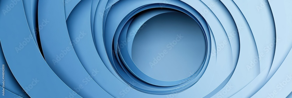 Poster blue circular geometric pattern with layered lines creating depth and movement