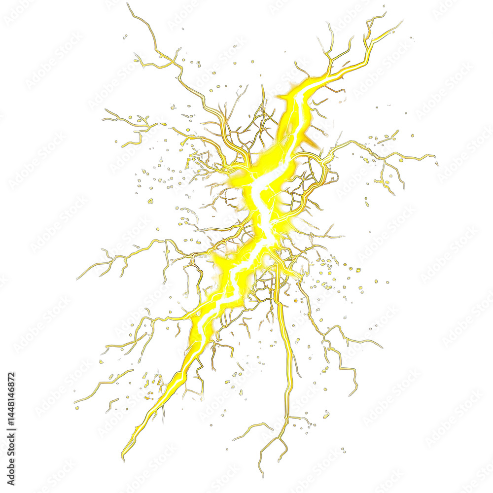 Poster a striking image of a vivid yellow lightning bolt illuminating the dark background. symbolizing ener