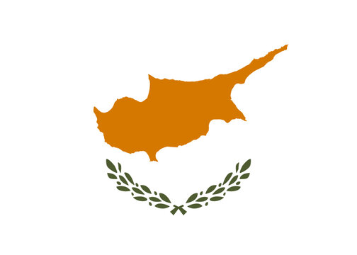 Cyprus flag with island outline and olive branches