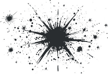 Black ink splash and splatter isolated on white background, abstract paint blot texture