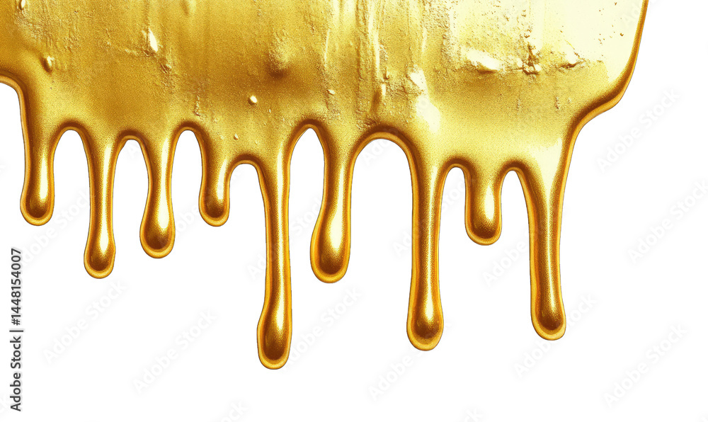 Poster a close-up view of golden paint dripping down. showcasing a glossy texture and vibrant color. ideal 