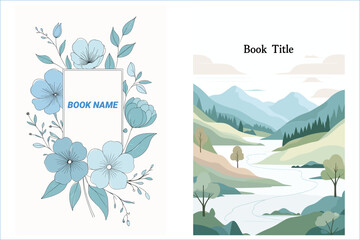Elegant Book Cover Design With Floral Frame And Landscape Scenery Vector