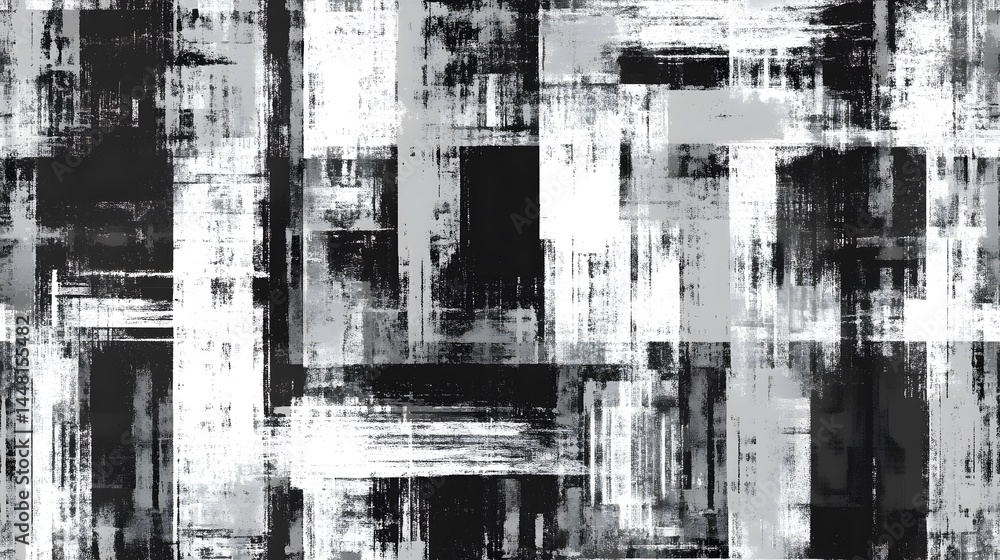 Poster abstract monochrome design with textured blocks.