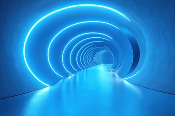 Obraz premium Illuminated blue neon swirl corridor creating an abstract light effect