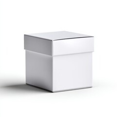 A plain white square cardboard box with a lid, placed on a clean, white background.