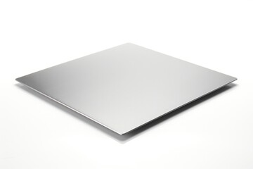 A pristine, polished steel plate with sharp, clean edges, reflecting light across its smooth surface