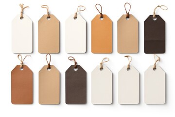 A set of empty cloth tags with stitched borders, ideal for garment labeling or branding, arranged neatly