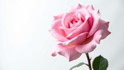 Delicate petals of soft pink rose on white background, isolated, flower