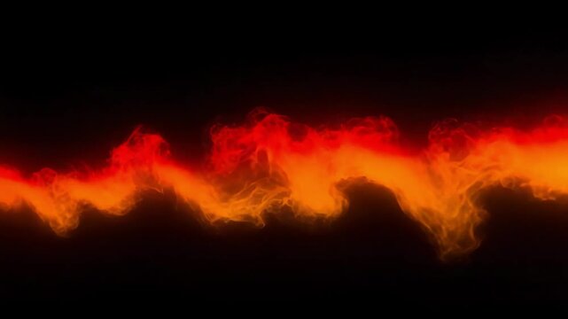 Fiery Flame Trail with Glowing Red and Yellow Smoke on Black Background
