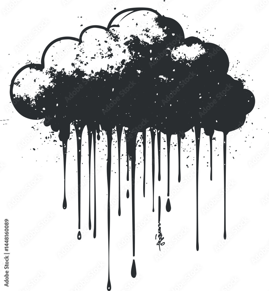 Poster abstract black cloud with dripping ink and splatter effect creating a grunge art design