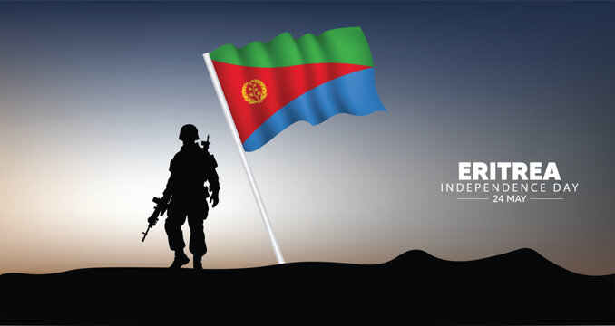 Eritrea Independence Day 24 May Soldier standing with country flag vector poster