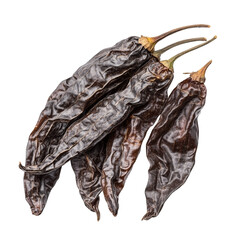 Dried chili peppers in dark tones evoking rustic culinary traditions and earthy flavors