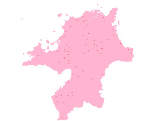 福岡県　地図　ピンク　斑点　イラスト