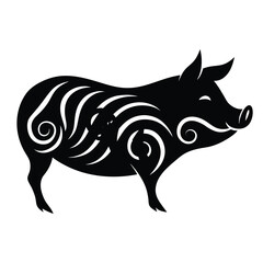 Vector flat black silhouette of a pig isolated  Adobe Illustrator Artwork