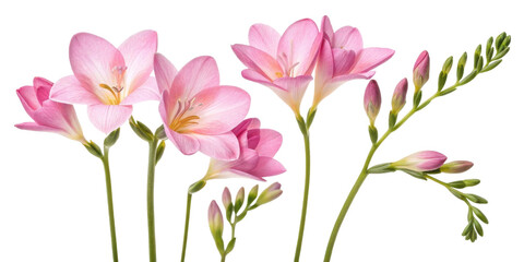 Fototapeta premium Beautiful freesia flowers bloom in soft pink hues, showcasing their delicate petals and graceful stems