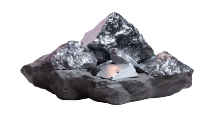 Silver Rock Formation:  A  close-up shot of a  silver rock formation with a  glowing base, captured in a minimalist style against a simple background.