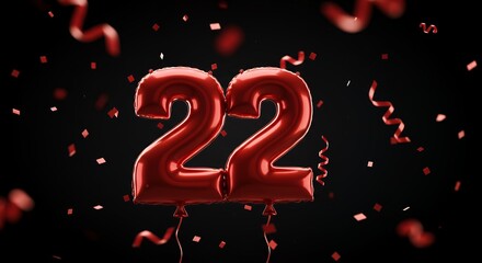 Red 22 Balloon with Confetti